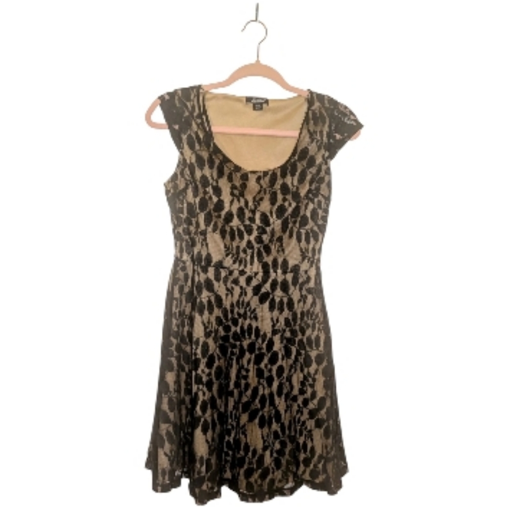 Black Lace Leaf Tan Midi Dress Small Petite Whimsigoth Dark Romantic Coquette